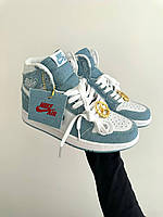 Женские кроссовки Air Jordan 1 High Denim White Blue Metallic DM9036-104