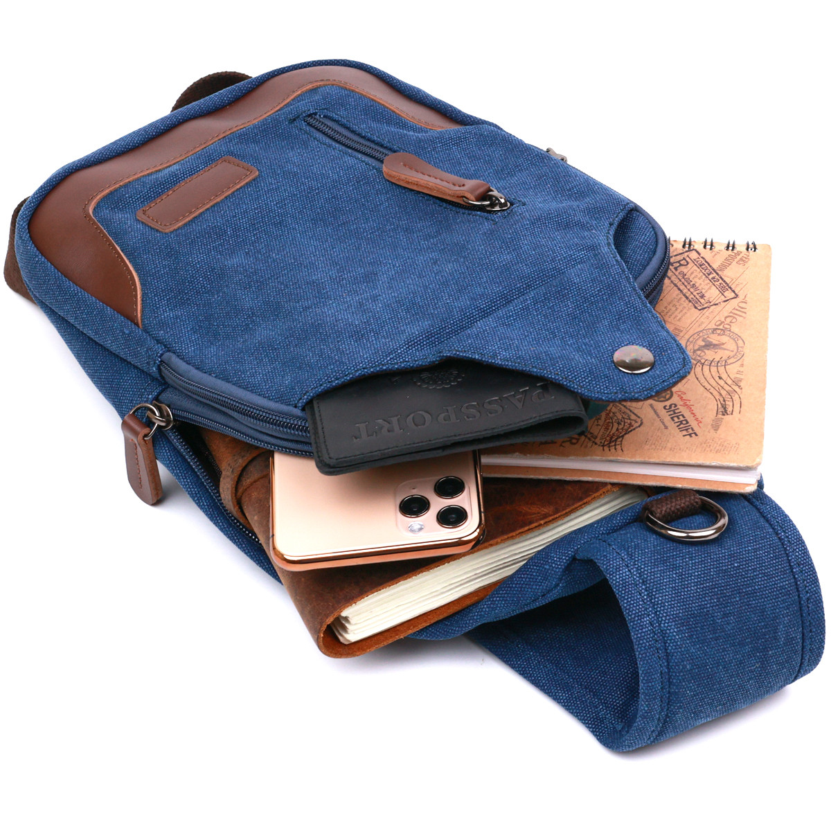 Текстильная мужская сумка через плечо Vintage 20387 Синий LP, код: 7487385 - фото 5 - id-p2111666663