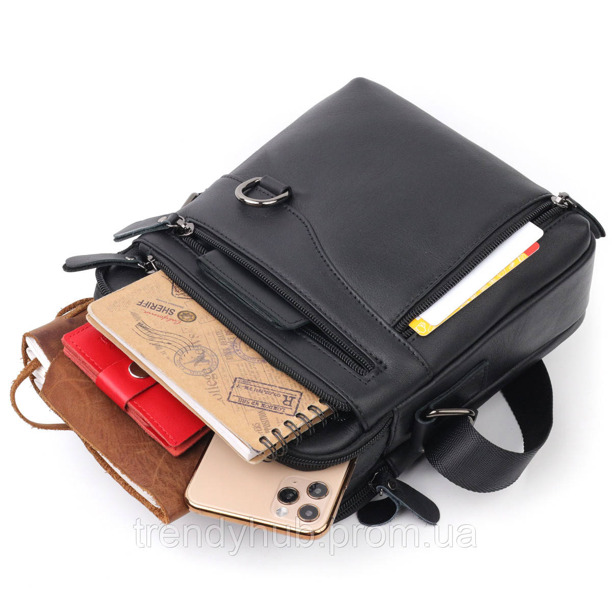 Практичная мужская сумка Vintage 20823 кожаная Черный LP, код: 7673972 - фото 6 - id-p2111666665
