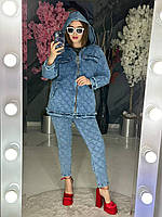 Жіночий літній джинсовий костюм двійка великі розміри синій/чорний Блакитний, 54
