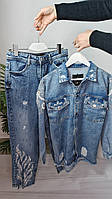 Женский летний джинсовый костюм двойка рубашка+джинсы
