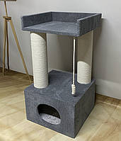 Домик с когтеточкой для кота с лежанкой Пальмира 90, когтеточка для котов из белого каната, 90*45*45 см
