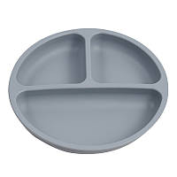 Силиконовая секционная тарелка круглая на присоске Темно серый цвет