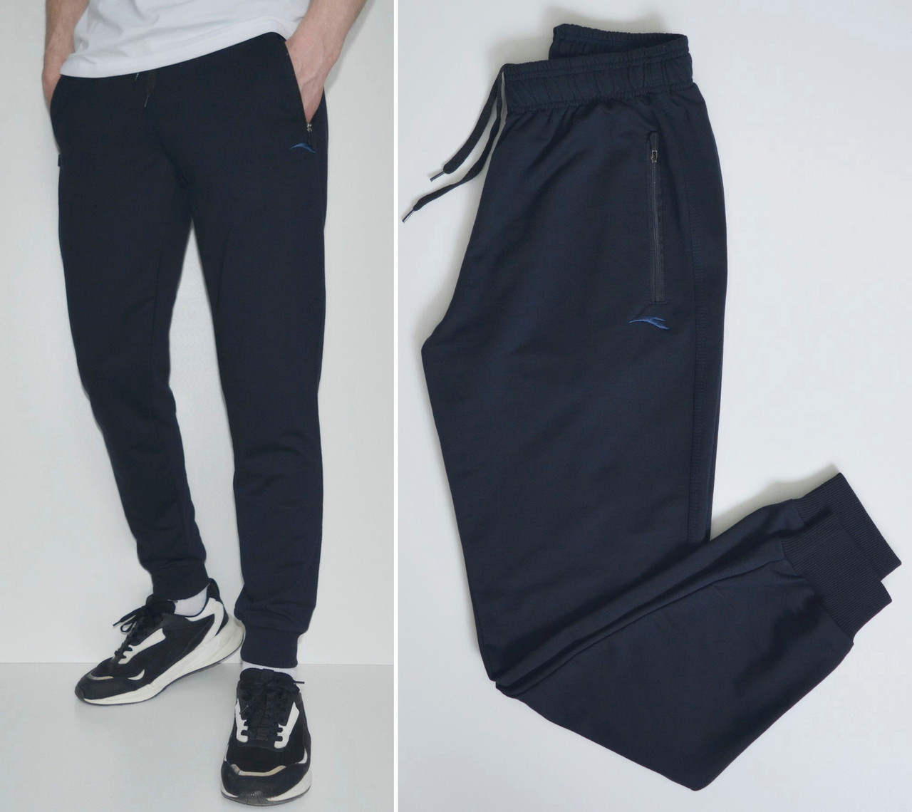S,M,L . Чоловічі спортивні штани на менжеті із трикотажу двунитки, темно-сині