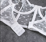 Жіночий комплект спідньої білизни в білу прозору сітку в горошок бюст-корсет, сексуальний комплект, фото 5