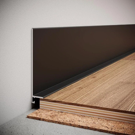 Алюмінієвий плінтус L60 (60х12х2700 мм) чорний колір RAL9005 підлоговий арт. ALU-NL6012R9005