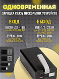 Потужний Power Bank повербанк з ліхтарем Hoco 400000MAH 2 USB, USB-C, Micro-USB/Type-C, швидке заряджання Q.C, фото 4