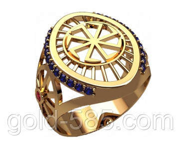 Овальное мужское золотое кольцо 585* пробы с узором и Фианитами - фото 1 - id-p385089771