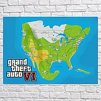 Плакат "ГТА 6 карта, Grand Thief Auto 6, GTA 6", 43×60см