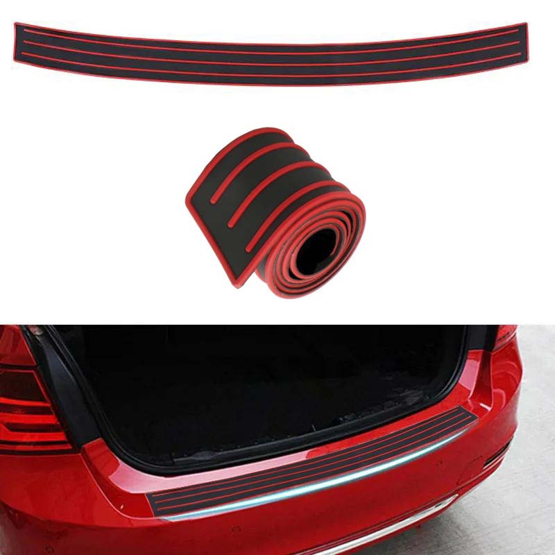 Накладка на задній бампер молдинг бампера 90х8 см силікон Чорно-Червоний 1 шт, фото 1