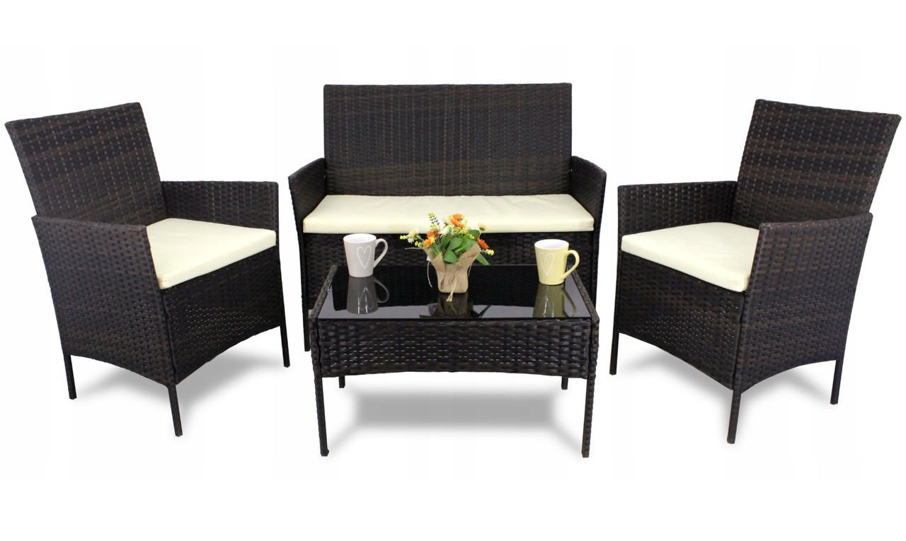 Набір садових меблів з ротангу, диван, два крісла та стіл коричневий Garden Line SAD1408