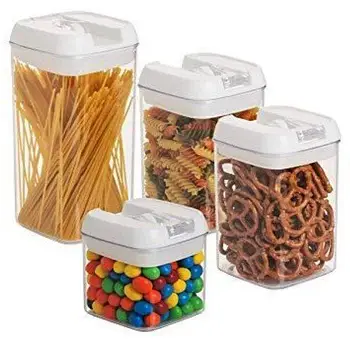 Набір із 4 прямокутних пластикових контейнерів із фіксатором для зберігання сипучих продуктів FRICO FRU-829