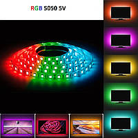 Світлодіодна стрічка  5V RGB 5050 ip20 60led/m USB багатобарвна преміум Чорний