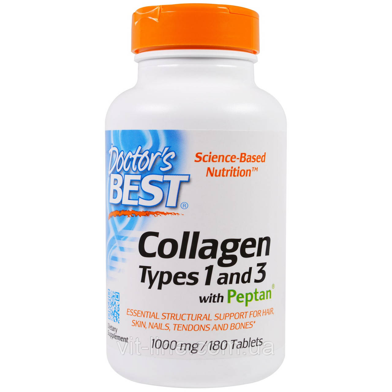 Doctor's Best Колаген типів 1 та 3 з пептаном та вітаміном С 1000 мг 180 таблеток