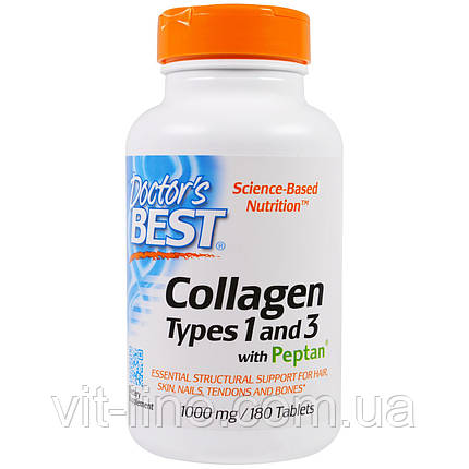 Doctor's Best Колаген типів 1 та 3 з пептаном та вітаміном С 1000 мг 180 таблеток, фото 2