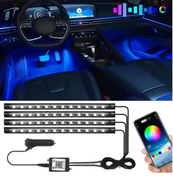 Універсальне RGB led підсвічування з мікрофоном APP для салону авто - фото 1 - id-p2111971961