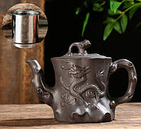 Чайник заварочный глиняный "Дерево дракона" чёрный 400мл.