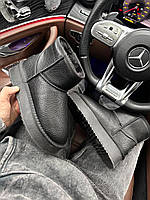 Жіночі черевики UGG Ultra Mini Platform Black Leather теплі уги хутро