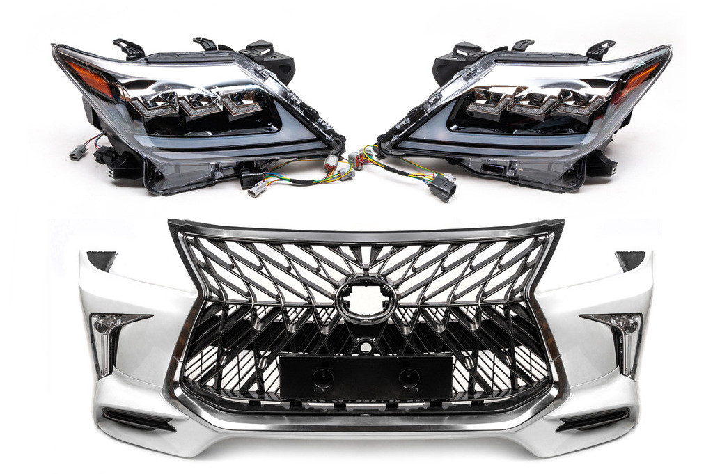 Комплект мини-рестайлинга по модели 2008-2015 на TRD Sport (бампер, фары) для Lexus LX570 / 450d - фото 4 - id-p2111915088