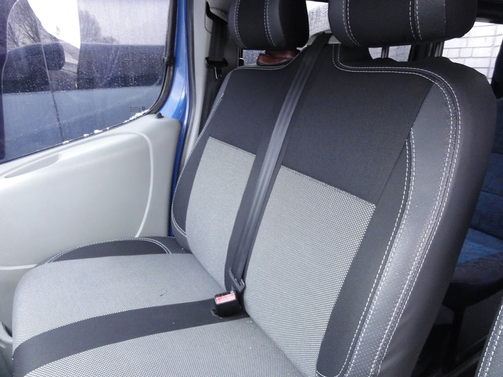 Авточехлы (кожзам и ткань, Premium) Передние 1 и 1 для Nissan Primastar 2002-2014 гг - фото 6 - id-p2111860651
