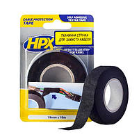 Самоклейка текстильна стрічка HPX TP1910 для жгутування та захисту кабелів 19мм х 10м чорна