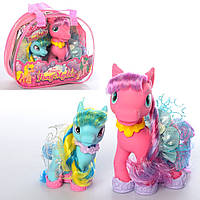 Детский игровой набор с двумя пони разноцветные лошадки в сумке 69015