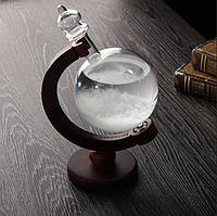 Барометр Штормгласс RESTEQ глобус большой, капля Storm glass на темной деревянной подставке