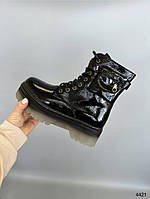 Женские ботинки лаковая экокожа черные демисезонные на высокой платформе 37
