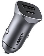 Автомобильное зарядное устройство Ugreen CD130 20W USB + Type-C PD Car Charger Gray (6689302) KN, код: 8366327