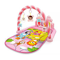 Детский развивающий интерактивный коврик 116-34 музыкальный пианино с дугой и погремушками для младенцев Pink