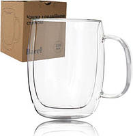 Чашка ST Barel 350 мл с двойными стенками стеклянная термокружка DP39652 KN, код: 7426091