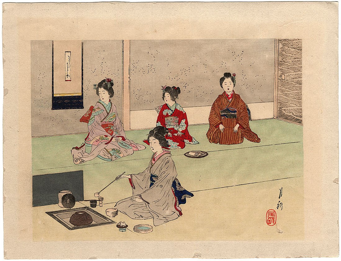 Гравюра Чайна церемонія. Японія 19 століття автор Огата  Геко