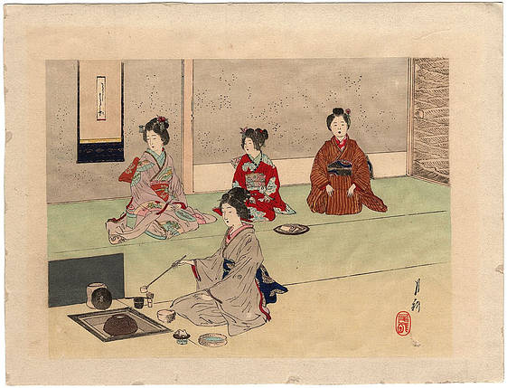 Гравюра Чайна церемонія. Японія 19 століття автор Огата  Геко, фото 2