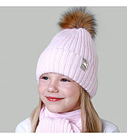 Шапка детская Elf-Kids ОГ 48-50 см с шарфом зимняя вязаная ангора для девочек ВИКТОРИЯ розовая