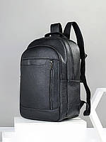Рюкзак мужской кожаный для документов ноутбука офиса черный 20 л для делового мужчины из натуральной кожи