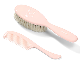 Дитяча натуральна м'яка щітка для волосся та гребінець для вичісування кірочок Baby Ono Рожевий