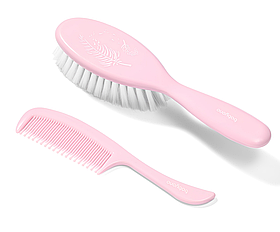 Щітка і гребінець для новонароджених з м'яким антистатичним ворсом дитячий набір 2 предмети BabyOno рожевий