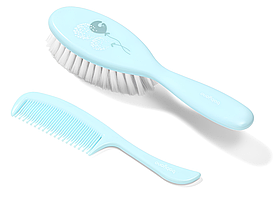 Щітка і гребінець для новонароджених з м'яким антистатичним ворсом дитячий набір 2 предмети BabyOno бірюзовий