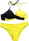 Жіночий пляжний купальник у двох кольорах жовтий з чорним, фото 3