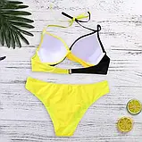 Жіночий пляжний купальник у двох кольорах жовтий з чорним, фото 5
