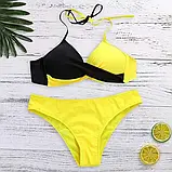 Жіночий пляжний купальник у двох кольорах жовтий з чорним, фото 2