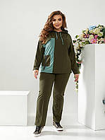 Жіночий весняний спортивний костюм із двонитки з декором розміри БАТАЛ 50-64