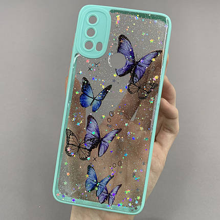 Чохол для Motorola E40 чохол з метеликами із захистом камери на телефон моторола е40 бірюзовий a0i, фото 1