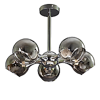 Современная потолочная люстра на штанге с 5 стеклянными черными плафонами под лампу Е27 Svet H-004-5C CR