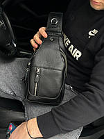 Чоловічий шкіряний слінг рюкзак на одне плече TIDING BAG A25F-017-1A чорний, фото 3