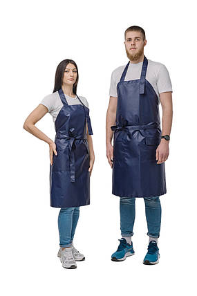 Фартух водонепроникний з нагрудником темно-синій, регульована довжина на шиї, фото 1