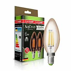 Мультипак "1+1" Eurolamp світлодіодна лампа філамент CL 6W E14 3000K (deco) MLP-LED-CL-06143(Amber)