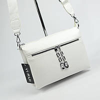 Белая маленькая сумочка кросс боди через плечо, Женская модная мини сумка клатч белого цвета на три отделения
