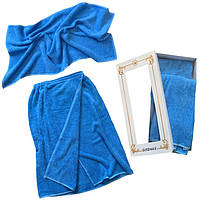 Чоловічий подарунковий набір для лазні, сауни в подарунковій упаковці - кілт на липучці і рушник махра 400 г/м2 блакитний