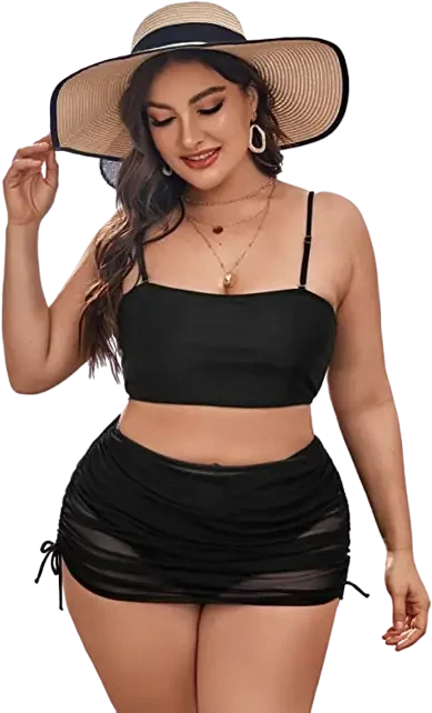 Купальник у великих розмірах чорного кольору ліф топом з парео, фото 1